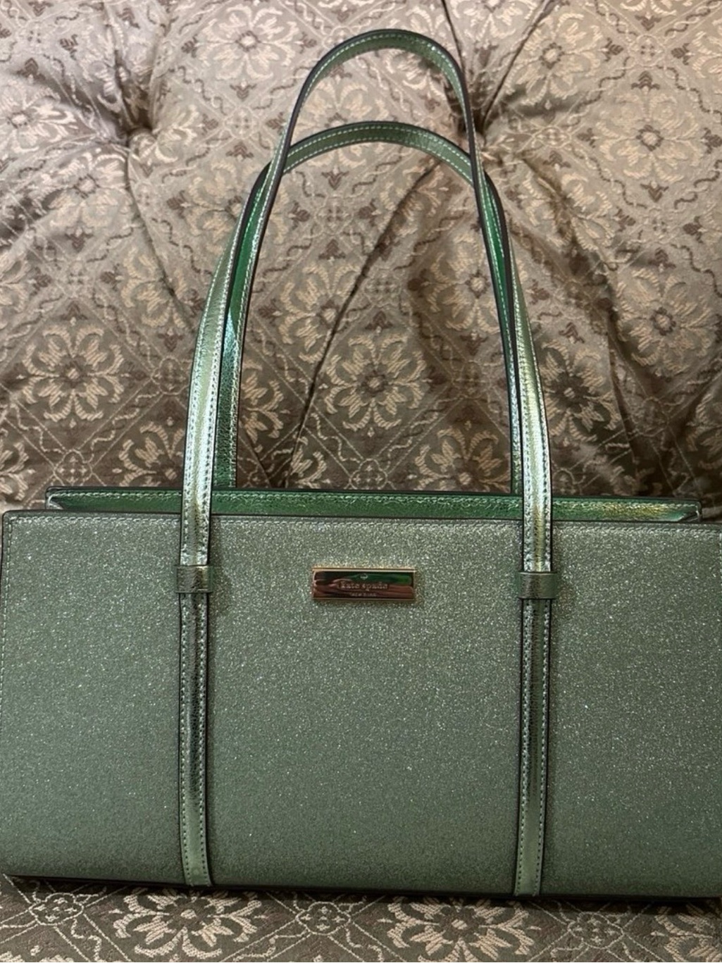 Authentic Kate Spade Kenzie Green Glitter Tote And Wallet
